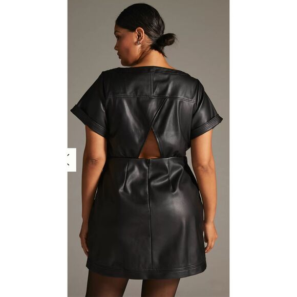 NWT By Anthropologie Faux Leather Wrap Mini Dress Size 14 - Picture 3 of 13